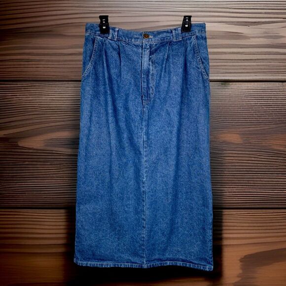 VTG Y2K Women’s Size 14P Petite Pencil Jean Skirt Blue Denim Back Slit Cherokee - Picture 1 of 4